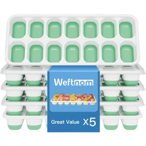 Ice Cube Trays with Lids for Freezer, 5 Pack Silicone Set, 70 Cubes