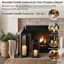 23" 17" Large Bronze Metal Candle Lanterns Decorative Indoor Modern Farmhouse Lantern Decor Set of 2 Outdoor Lanterns for Porch Patio Floor Mantle Fireplace Lantern for Christmas Halloween Home Decor