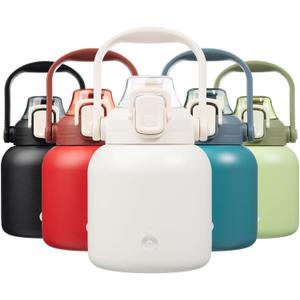 BJPKPK Insulated Water Bottles with Straw, 27 oz Cute Water Bottles with Handle, BPA Free Stainless Steel Metal Thermo, Easy Carry Thermo for Men & Women, White