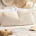 Kevin Textile 14x36 Inch Long Lumbar Pillow Cover 1 Pack Boho Fringe Decorative Rectangle Cushion Case with Tassels Neutral Cotton Woven Textured Farmhouse for Living Room Couch Sofa Bed, Beige