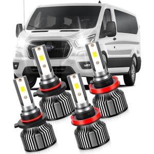 Automotive LED Headlight Bulbs for Ford Transit 150 250 350 (2014-2023), 9005 High Beam & H11 Low Beam, 6000K White with Cooling Fan, 4-Pack