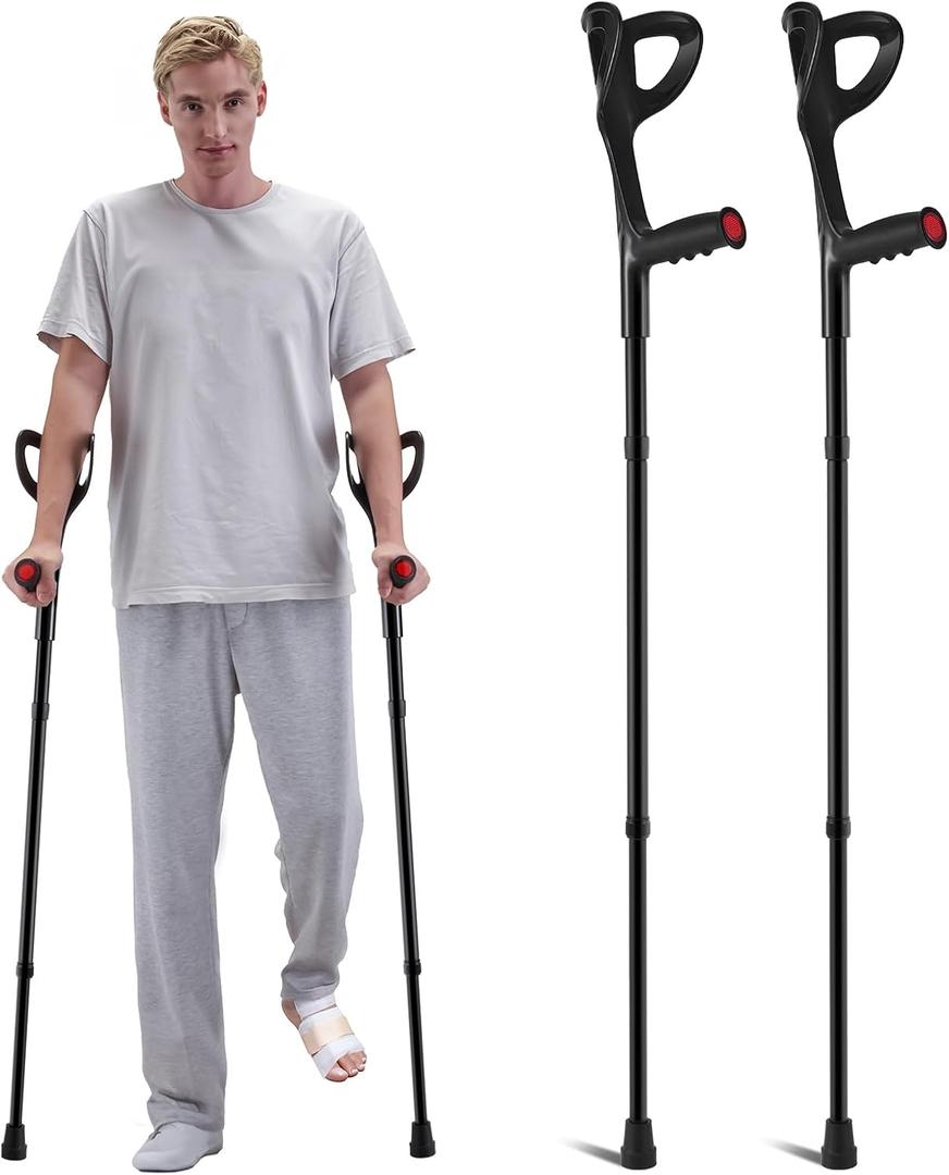 VEVOR Forearm Crutches for Adults, Folding Walking Forearm Crutches with 10-Level Adjustable Height, Lightweight Aluminum Medical Crutches with Open Cuff for Leg Injury Surgery Disabled, 1 Pair 350LBS