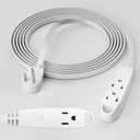 3-Outlet Flat Extension Cord 10 FT, 16 Gauge Extension Cable, Flat Plug, Multi Outlet, 3 Prong Angled Plug, SPT-3 Power Strip Indoor Extension Cable, ETL Listed, White