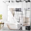 HVEST No Hook Shower Curtain with Snap in Liner, Tan Black and Gray Abstract Geometric Shower Curtain and Liner Set, Washable Hotel Style Modern Minimalist Bathroom Decor, 71x74Inch