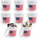 6 Pcs 2 Gallon Plastic Bucket with Lid and Handle, Large White Heavy Duty Bucket with American Flag for Home Gardening Tools Household Cleaning Baseballs Storage Container