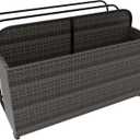 Rolling Poolside Float Storage, Pool Storage Bin, Outdoor Storage Organizer PE Rattan Pool Towel Rack for Floaties, Pool Accessories and Patio furniture Brown