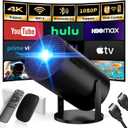 [Built-in App & Smart Projector] Mini Projector 2026 Upgraded Support 4K 1080P FHD Portable Projector WiFi 6 BT5.2 180 Keystone Compatibile with HDMI/TV Stick/Memory Stick/Laptop, Black