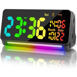 120db Super Loud Alarm Clocks for Heavy Sleepers adults , 15 Wake Up Sounds Alarm Clock for Heavy sleepers , 7 Color Night Light, Dynamic RGB Color , 0-100% Dimmer, Snooze, DST , Large LED Display