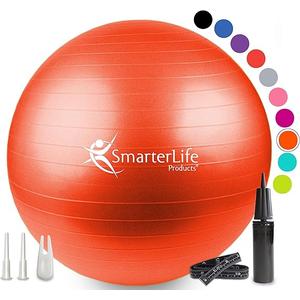 SmarterLife Exercise Ball Yoga Ball for Fitness, Balance, Stability, or Pregnancy, Gym Ball for Core Workout, Physical Therapy, Yoga Ball Chair for Office, Anti-Slip Anti-Burst (45 cm, Orange)