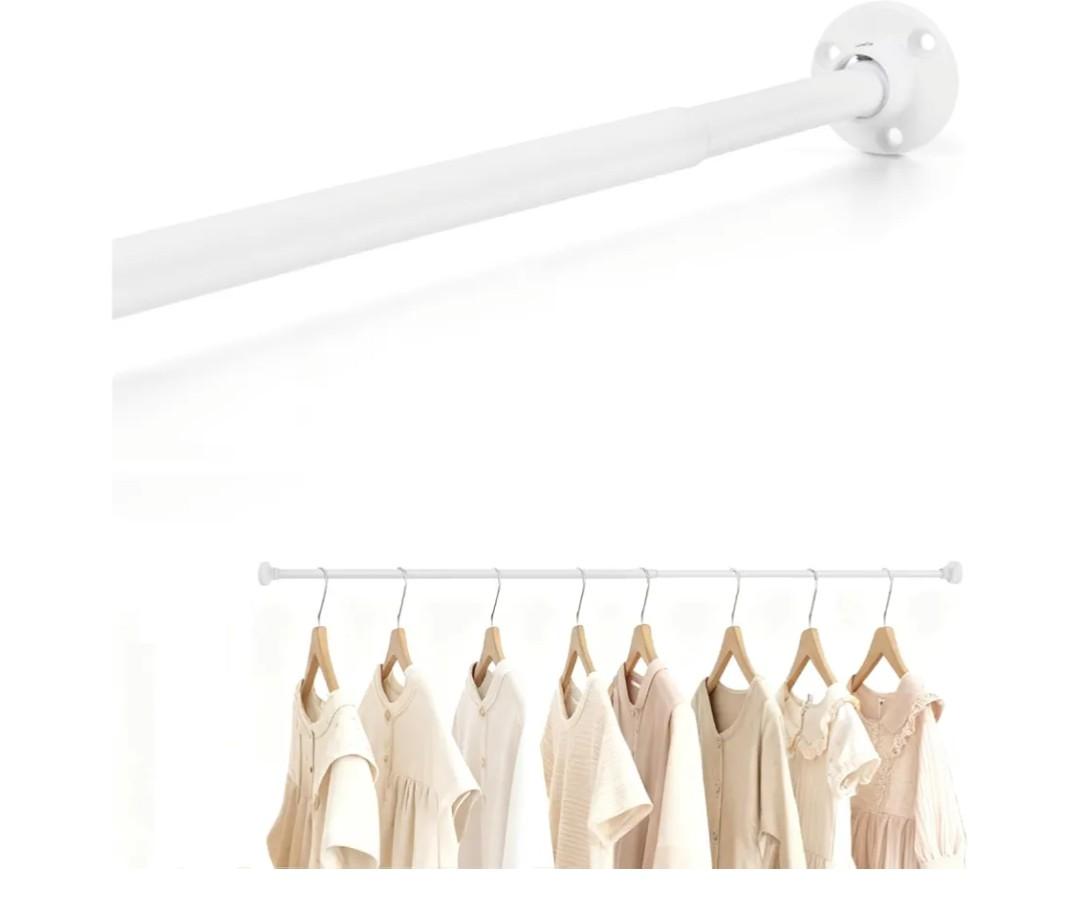 TYRON 1 Psc Small Closet Rod for Hanging Clothes, Adjustable Closet Rod 18 to 30 Inches, 1/2" Diameter, Metal Closet Bar Hanging Rod for Closet Wardrobes Laundry RV (White)
