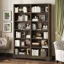 TVU 6-Tier Wood Book Shelf, 47" Wide Large Bookcase and Bookshelf, 76" Tall Bookcase with Storage, Freestanding Wood Display Book Shelves for Living Room, Home Office, Walnut