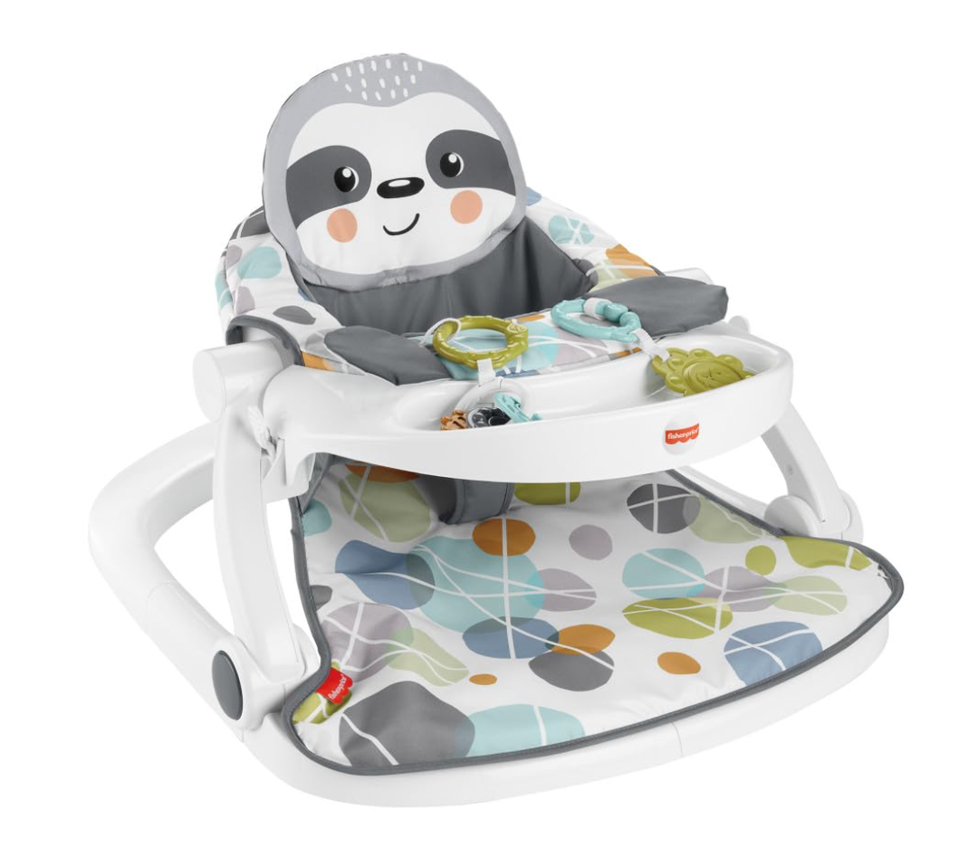 Fisher-Price Portable Baby Chair Sit-Me-Up Floor Seat with Snack Tray, Newborn Sensory Activity Toys & Plush Cute Sloth Washable Pad​
