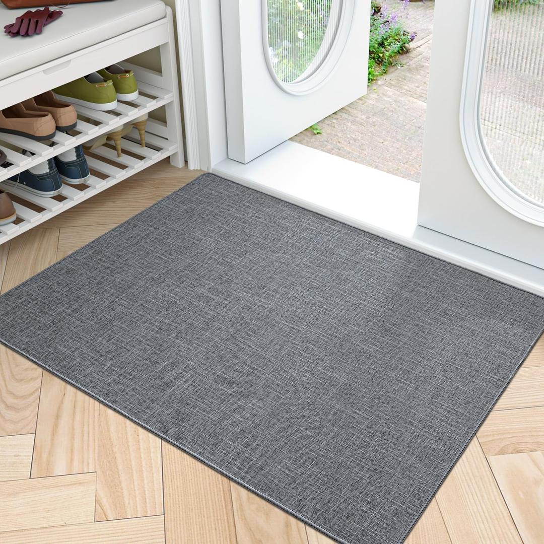 LUMI Indoor Door Mat, Non Slip Rubber Backing Ultra Thin Door Mat, Easy Clean Low Profile Door Mats for Inside House, Patio, Grey 32"x47"