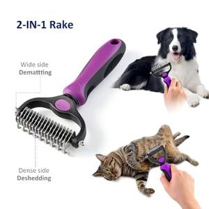WePet Grooming Rake for Dogs & Cats, Double-Sided Deshedding Brush, Extra-Wide Dematting Tool, Slicker Comb for Undercoat & Loose Hair Removal, Reduces Shedding by 95%, Purple, Small