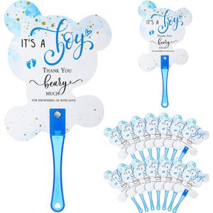50 Pcs Bear Baby Shower Favors for Guests Fans Party Supplies Hand Plastic Handheld Fans Baby Shower Party Decor for Toddler Gender Reveal Gifts(Blue)