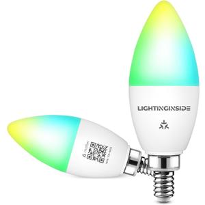 Lightinginside Matter Candelabra Smart Light Bulbs 50W Equivalent 5W 550LM, 88+CRI, RGBCW Ceiling Fan G16.5 E12 Bulb, ETL Listed, 2PCS