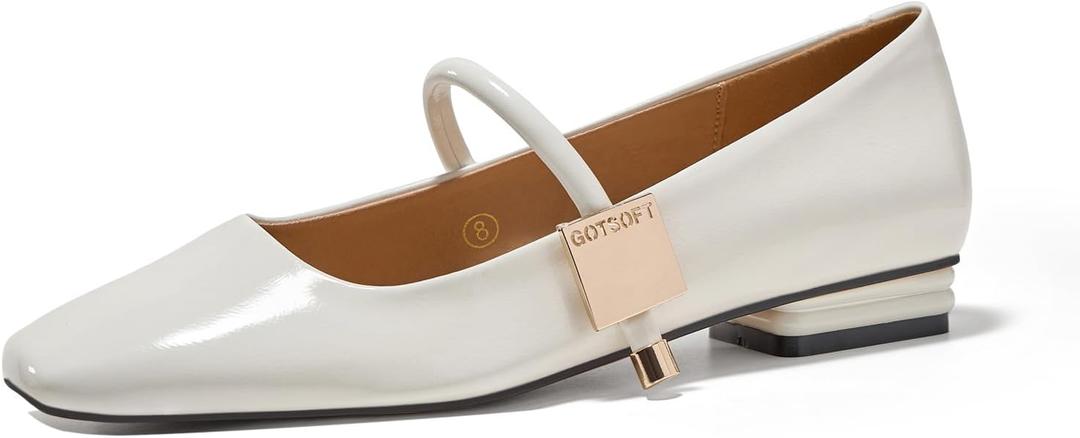 Womens Mary Jane Flats Closed Square Toe Ballet Flat Dressy Comfortable Slip on Shoes, Size 8