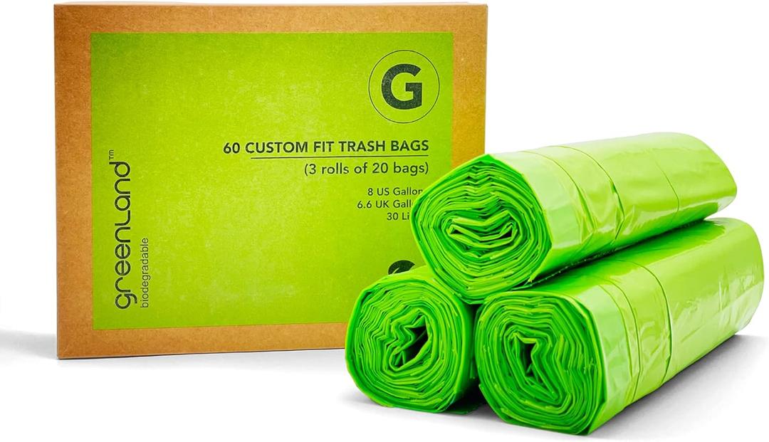 Greenland Biodegradable 60 Trash Bags Compatible with Simplehuman (Code G, 60 Bags, 8 Gallons) & IKEA Mjsa 8 Gallon Pedal Bin (20 Count (Pack of 3))