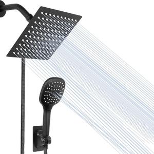 NearMoon Shower Head with Hose, High Pressure Stainless Steel Rain Shower and 3 Settings Handheld Spray Combo with Push Button Flow Control (8 Inch Showerhead Set, Matte Black)