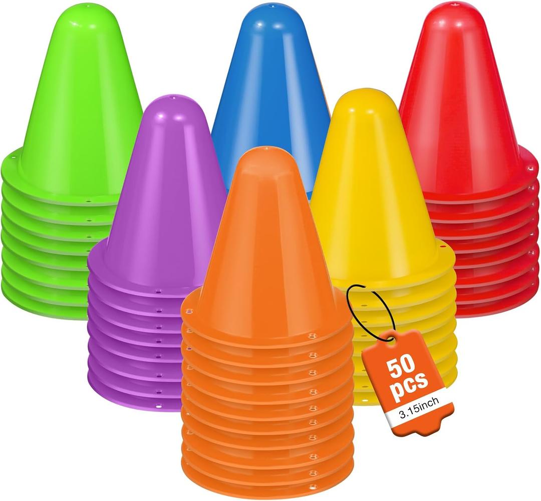 50 Pack 3.15 Inch Mini Cones for Sports Drills,Agility & Footwork Practice,Portable Small Cones for Indoor Outdoor Soccer,Basketball,Team Activities