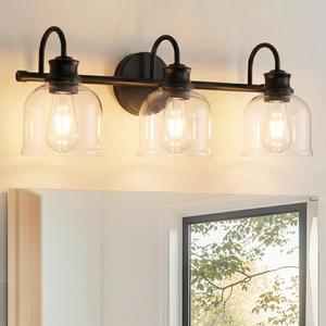 URSOLA 6 Lights 48" Bathroom Vanity Light Fixtures, Matte Black Traditional Classic Vanity Light with Clear Glass, Bathroom Lighting Fixtures Over Mirror