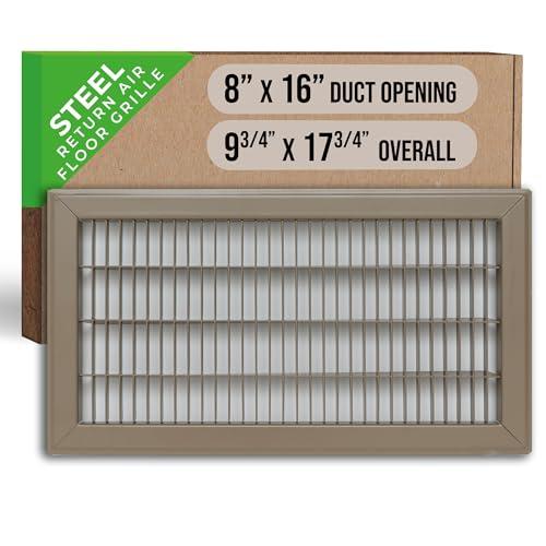 Fits 8x16 and 16x8 Duct Opening | Return Air Floor Grille by Handua | Walkable Vent Cover Grill for Floor | Brown | Heavy Duty Fixed Blades | Outer Dimensions: 9.75"W X 17.75"H