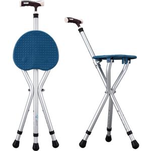 Yayayo Walking Cane with Seat Aluminum Alloy Portable LED Floding Chair for Seniors Adult Height Adjustable Heavy Stick Stool for Elderly Gift Blue
