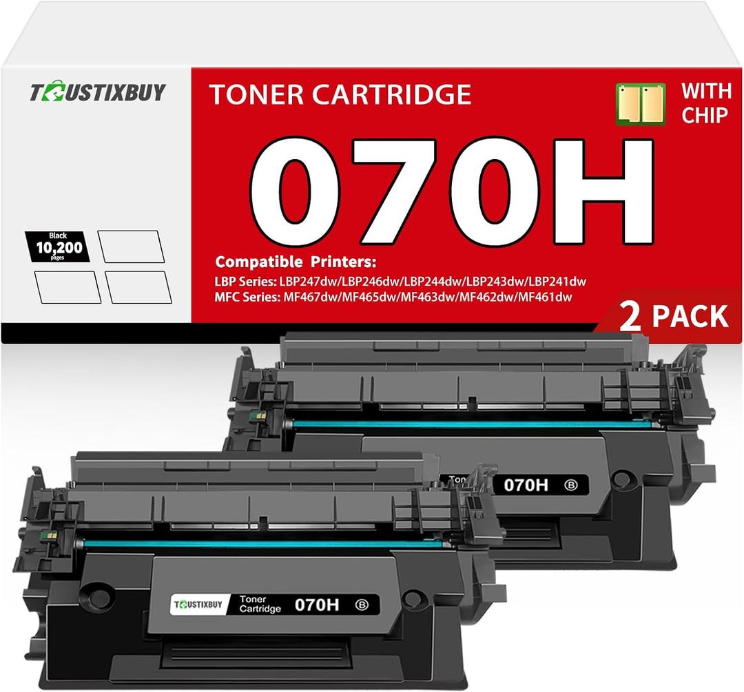 070H/070 high Yield Black Toner Cartridge Compatible for Canon 070H 070 CRG-070 Toner Cartridge with Canon imageCLASS MF465dw MF462dw LBP247dw LBP246dw Printer | 2-Pack 20400 Page