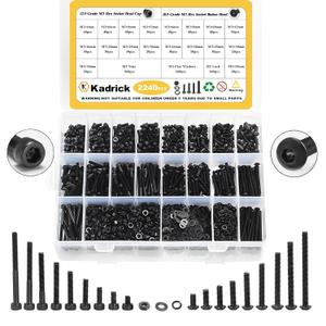 Kadrick Metric Screws Assortment,2240 Pcs M3 Screws Nuts Washers Assortment M3x4MM-35MM, Hex Socket Button & Cap Head M3 Machine Bolts Kit, 12.9 & 10.9 Grade Black Alloy Steel for 3D Printing