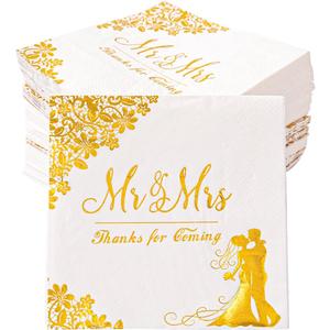 200 Pcs Gold Mr and Mrs Wedding Napkins for Reception, Cocktail, Engagement, Bridal Shower Party Decorations - Disposable