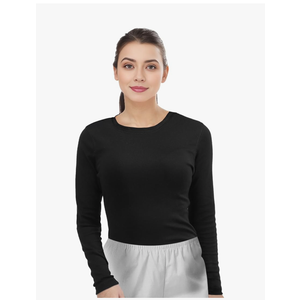 Pure Look Women's Long Sleeve Stretch Cotton Slim Fit Lightweight Basic T-Shirt, Large, Scoop Neck Black