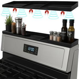 Silicone Magnetic Stove Shelf For Back Of Stove - Over The Stove Shelf, Magnetic Stove Top Shelf, Over The Stove Spice Rack, Oven Shelf For Top Of Stove, Heat Resistant, Includes 6 Extra Plates, Black