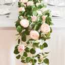 MISSPIN 2pcs Artificial Flowers Garland Spring Eucalyptus Garland Vintage Fake Flower Peony Rose Vine Greenery Decorative Wall Hanging Plant for Wedding Arch Door Arrangement Party Decor (Pink,2)