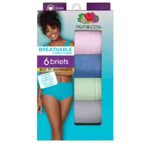 Fruit of the Loom Women's Breathable Underwear, Moisture Wicking Keeps You Cool & Comfortable, (8, Cotton Mesh - Brief - 6 Pack - Colors May Vary)