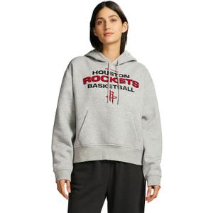 GAME 7 NBA womens Women's Cropped Long Sleeve Fleece Hoodie - Pullover With Chenille Team Patch and Kanga Pocket, Grey, Medium