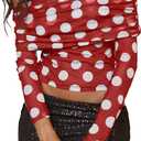 WDIRARA Women's Mesh Polka Dots Off Shoulder Crop Top Ruched Long Sleeve Slim Fit Sheer Tee Shirt (Red)