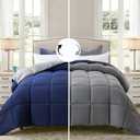 ELNIDO QUEEN All-Season Reversible Down Alternative Quilted Comforter- Corner Duvet Tabs-Machine Washable-Duvet Insert or Stand Alone Lightweight Comforter- Navy Blue/Gray Queen Size(88x92 Inch)