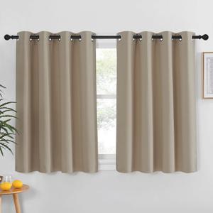 NICETOWN Kitchen Short Blackout Curtain and Drape - Thermal Insulated Solid Grommet Blackout Panel for Patio Bedroom Living Room (Single Panel, 52 inches by 45 inches, Taupe)