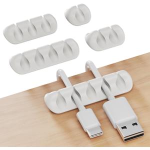 GLUIT Adhesive Desktop Cable Organizer Versatile Cord Holders Wire Clips and Cable Holder Cord Organizer for Desk Table Accessories Office Spaces New White 5 Pack