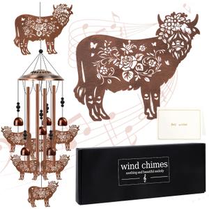 Highland Cow Wind Chimes - Cow Gifts for Men Women, Mom Grandma Wife Friends Birthday, Sympathy Memorial Wind Chimes for Outside, Garden Patio Yard Porch Home Decor