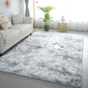 KICHOWUA 6x9 Light Grey Fluffy Shag Area Rug for Bedroom, Soft Plush Fuzzy Washable Non Slip Carpet for Living Room, Modern Comfy Furry Shaggy Large Rug for Kids Baby Boys Nursery Dorm, Tie-Dye Gray