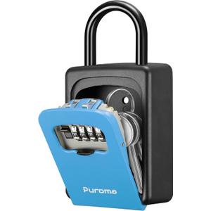 Puroma Lock Box, Large Key Lock Box Resettable Combination Code Lockbox, Portable Wall Mount Lockbox Security Safe Box for Outside Outdoor Home Office Door Handle House Key, Blue (1 Pack)