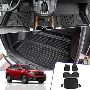 Rongtaod Floor Mats Compatible with 2017-2022 Honda CRV Cargo Liner Trunk Mat TPE All Weather Trunk Liner 2021 CR-V Accessories (Trunk Mats+Floor Mats) (Fit 2017-2022 CRV Fuel)