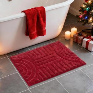 SHACOS Red Bathroom Rugs 16x24 Inch, Extra Soft Absorbent Microfiber Boho Small Bath Mats Non Slip Carpet Washable Shaggy Bath Rugs for Shower Bathtub Floor, Red 1'4" x 2'