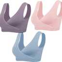 Lemef Nursing Sleep Bras Wirefree Maternity Breastfeeding Bras 3 Pack (Small, Pink&purple&blue)