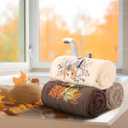 3 Pcs Fall Thanksgiving Hand Towels Embroidered Pumpkin Maple Leaf Bathroom Towels for Fall Bathroom Kitchen Decor Thanksgiving Gift, 29.5 x 13.8 Inch(Dark Brown, Khaki, Beige)