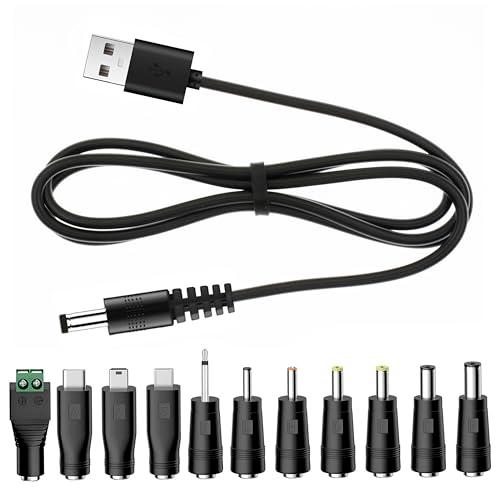 YiKaiEn Universal Charger Power Core, 5V USB to DC 5.5x2.1mm, Charging Cable with 11 Connectors (Micro-USB, Type-C, Mini USB, 2.5x0.7, 3.0x1.1, 3.5x1.35, 4.0x1.7, 4.8x1.7, 5.5x2.5，2.5mm), 3.3FT