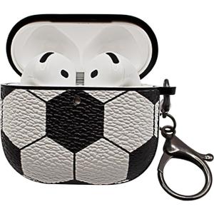 for Airpods 4 Case Cover,Soccer Shockproof Case Cover for Earphone Airpods 4 with Keychain Front LED Visible
