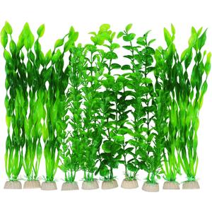 AQUANEAT Artificial Fish Tank Plants, Green Plastic Aquarium Accessories, Multi Shape Fake Decorations, 10packs