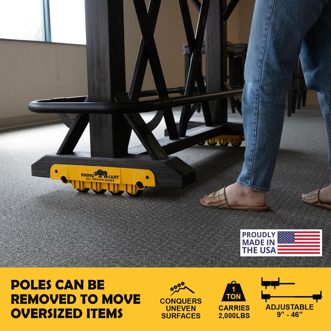 Rhino Cart All Terrain Mover Heavy Duty Appliance Dolly for Building Material Handling & Moving Heavy Furniture with Ease - Expands up to 46” with a 2, 000lb Load Rating - Made in USA